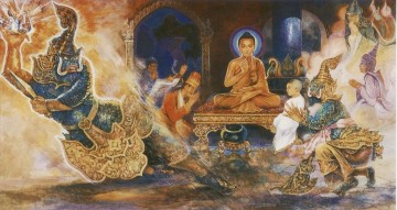 仏教徒 Painting - 仏陀は 仏教の三宝に避難した天の鬼アラヴァカを飼い慣らした